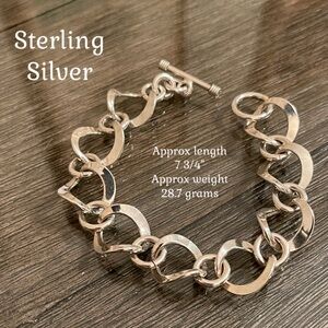 Vintage Sterling Silver Curved Circle Chain Link Toggle Bracelet, Length 7 3/4”
